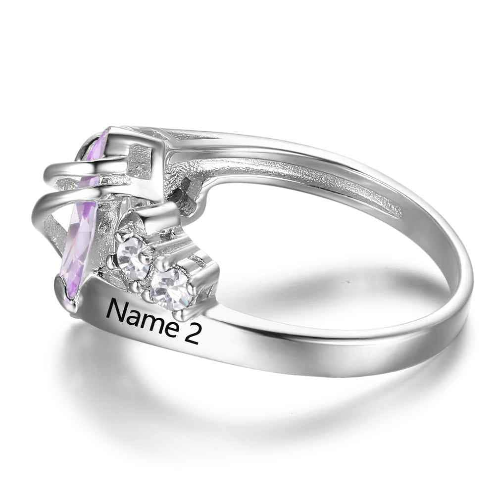 jewelaus Rings Sterling Silver Birthstone & Engraved Ring