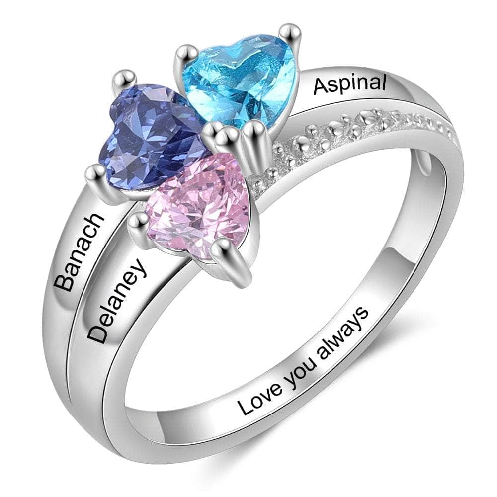 jewelaus Rings Sterling Silver Three Birthstone Ring