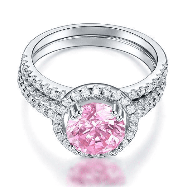 mewe-jewelry.com CUSTOM ring Silver 2 Ct Double Halo Pink Ring
