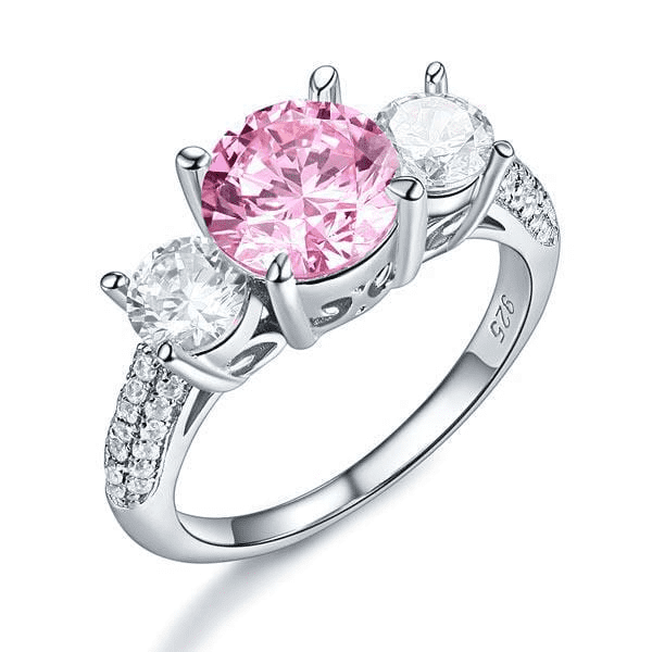 mewe-jewelry.com CUSTOM ring Sterling Silver 3-Stone Pink Ring