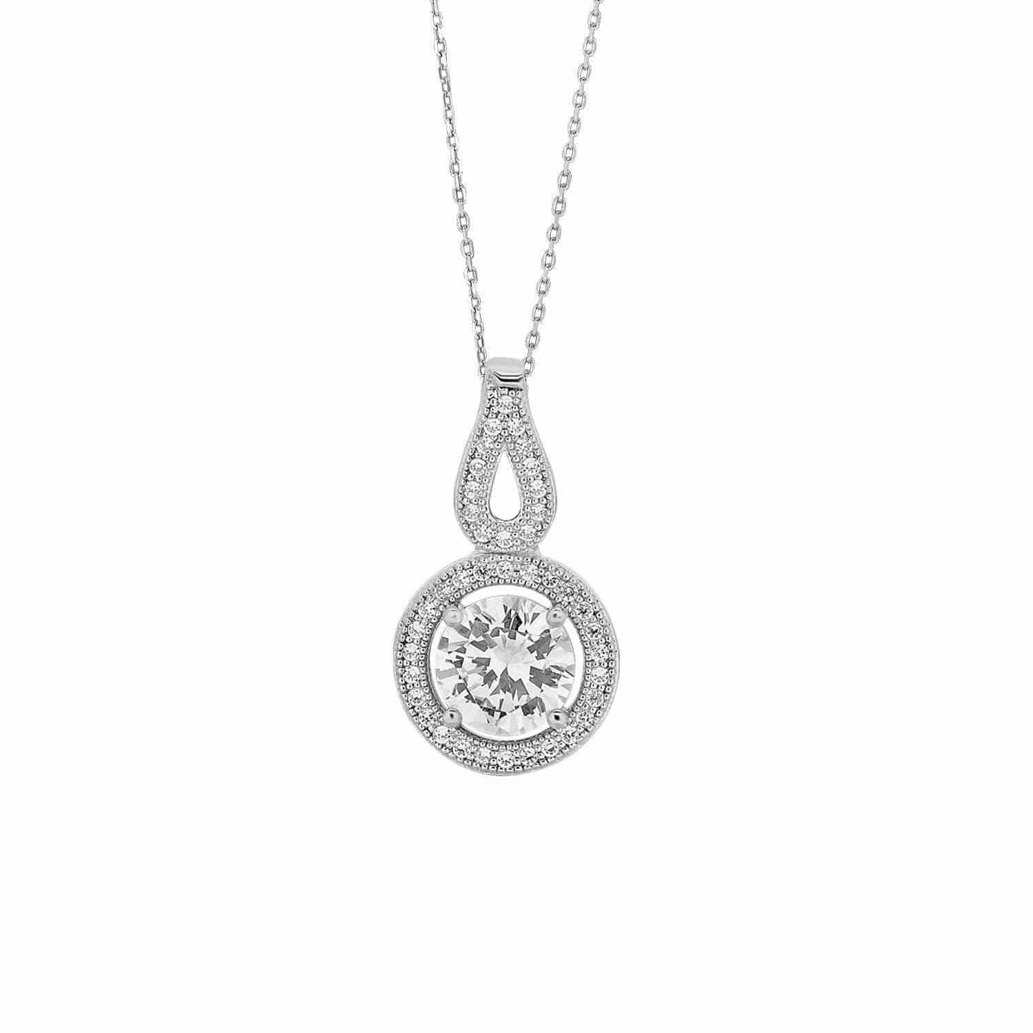 Shipped from USA Pendants Select Size / Sterling silver Circle and Teardrop Pendant with Cubic Zirconia in Sterling Silver